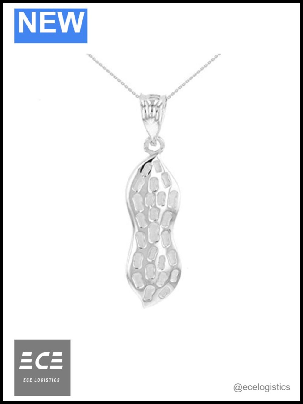 Textured 925 Sterling Silver Peanut Pendant Necklace 16 Inch Rolo Chain